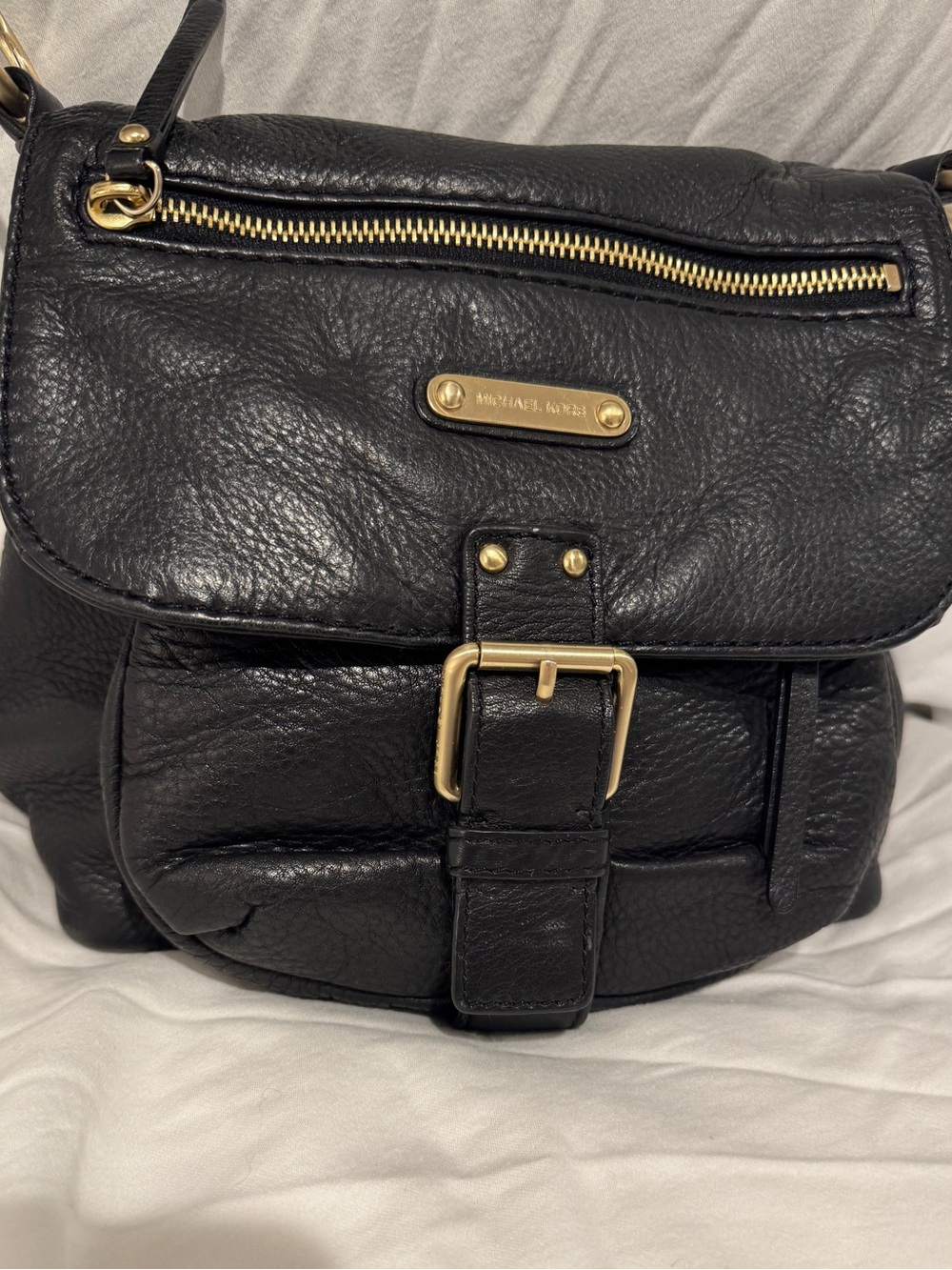 Michael Kors Y2K Black Pebbled Leather Crossbody with Gold Accents